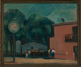 American School, 20th Century    Landscape with "Beer Whisky" Sign