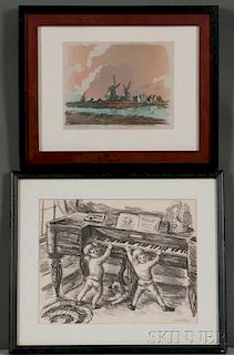 Two Framed Prints:    Waldo Pierce (American, 1884-1970), Two Children at a Piano