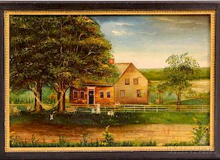 American School, 20th Century    Farmhouse with Children Playing