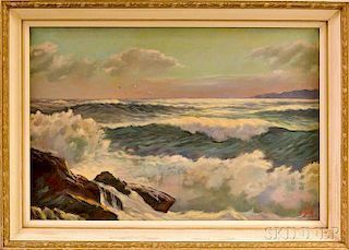 Alexander Nelke (American, 1894-1974)    Waves Crashing on Rocks
