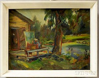 John Shayn (American, 1901-1977)      H.C. Christy Painting at Pollett, VT