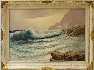 Guido Odierna (Italian, 1913-1991)      Crashing Waves and Rocks.