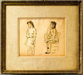 American School, 20th Century      Figure Study: Two Draped Nudes.