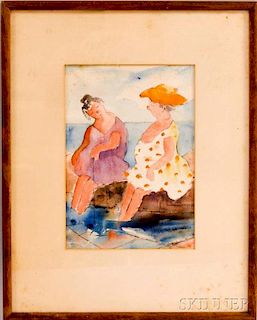 American School, 20th Century      Two Women Conversing at the Shore.