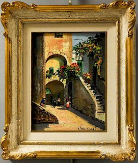Gustave Lino (French, 1893-1961)      Street Scene with Arches and Flowers, Capri