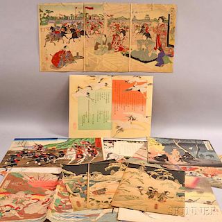 Ten Assorted Triptych and Diptych Woodblock Prints