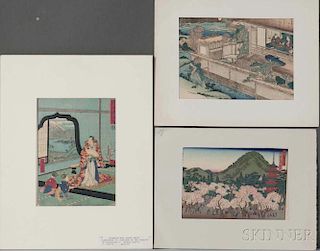 Shigenobu, Sadanobu and Hiroshige II, Three Woodblock Prints