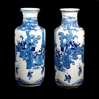 Pair of Chinese Blue & White Vases Mounted as Lamps