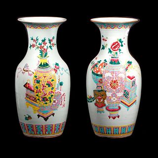 Pair of Chinese Famille Rose Vases Mounted as Lamps.