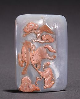 AGATE CARVED FIGURE STORY PATTERN TABLET