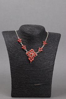 SILVER WITH CORAL CAST NECKLACE