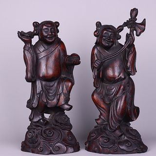 PAIR OF CHENXIANG WOOD CARVED BUDDHA STATUES