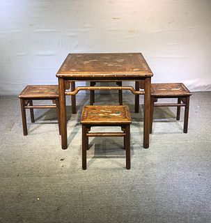 HUANGHUALI WOOD CARVED TABLE&CHAIRS