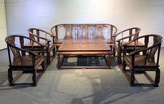 HUANGHUALI WOOD CARVED TABLE&CHAIRS