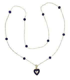 14K Gold Diamond Lapis Heart Pendant Necklace
