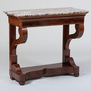 Charles X Carved Mahogany Console Table with Marble Top