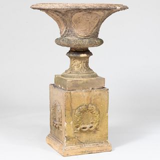Neoclassical Style Composition Garden Urn on an Associated Pedestal