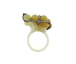 Bochic 18K Gold Carved Jade Diamond Ring
