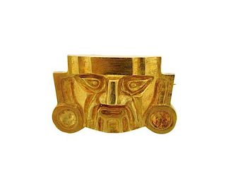 High Karat Gold Inca Style Mask Brooch Pendant