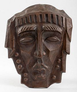 Leon Masson Attr. Art Deco Hammered Copper Mask