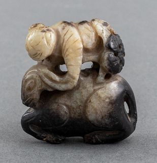 Chinese Jade Carving of Man Riding an Ox