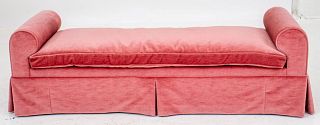 Rose Pink Mohair Upholstered Two-Arm Bench