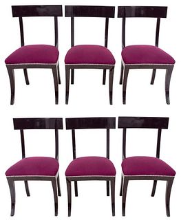 Hollywood Regency Black Lacquered Dining Chairs, 6