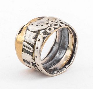 Brutalist 14K Yellow Gold & Silver Wide Ring