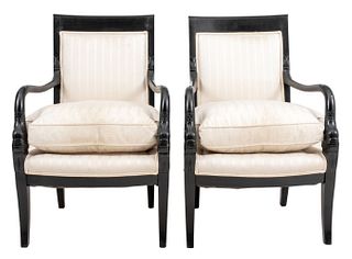 Charles X Style Ebonized Dolphin Arm Chairs, 2
