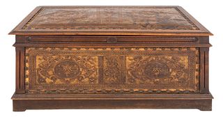 Renaissance Style Leather Inset Wooden Coffer