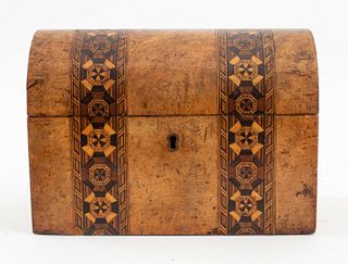 Antique British Inlaid Burl Wood Tea Caddy