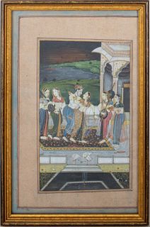 Indian Mughal Courting Scene Gouache on Paper