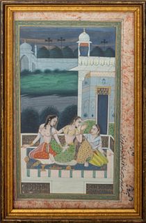 Indian Mughal 3 Beauties Gouache on Paper