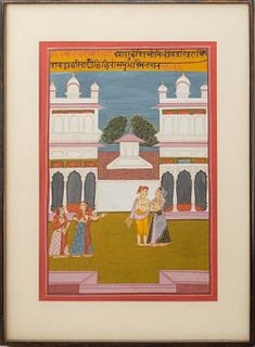 Indian Satsai Courtship Scene Gouache on Paper