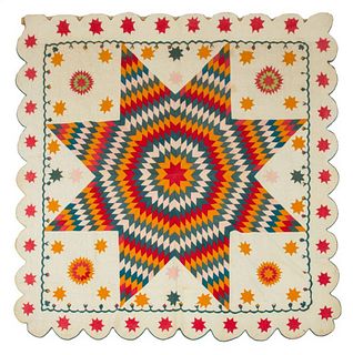 Lone Star Quilt with Scalloped Edge & Tulip Border