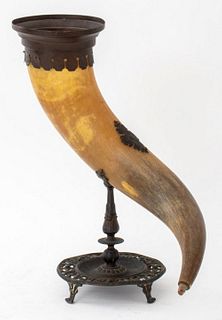 Renaissance Style Bronze Mounted Horn on Stand
