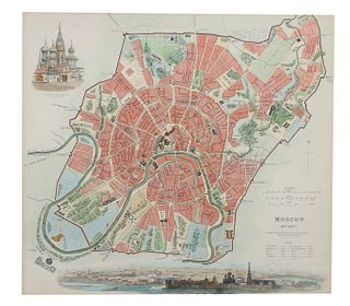 Hand Colored Engraving Moscow Map