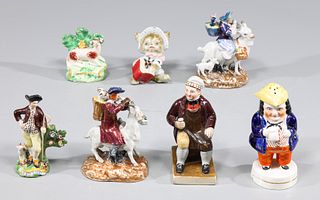 Group of Seven Antique Porcelain Figures, Staffordshire