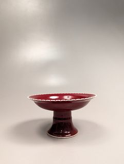 Qianlong-Style Red Monochrome Porcelain Stem Dish