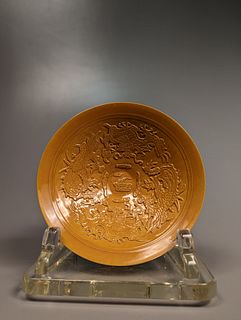Qianlong-Style Yellow Glazed Porcelain Dragon and Phoenix Bowl
