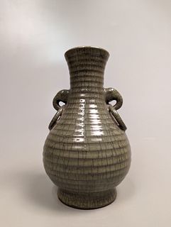 Song-Style Crackle Celadon Ribbed Vase