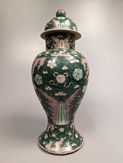 Kangxi-Style Famille Verte Baluster Covered Vase