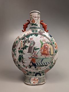 Kangxi-Style Famille Verte Porcelain Moon Flask