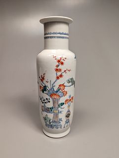 Kangxi-Style Porcelain Rouleau Vase