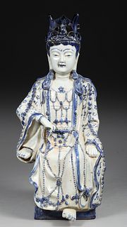 Large Chinese Blue & White Porcelain Seated Buddha