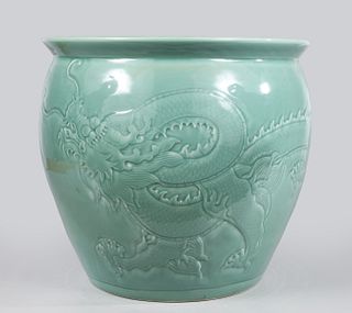 Large Chinese Celadon Glazed Porcelain Jardiniere