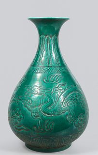Large Chinese Green Glazed Porcelain Dragon Vase