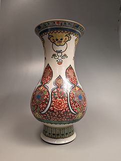 Large Kangxi-Style Wucai Enameled Porcelain Vase