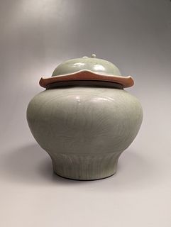 Large Longquan-Style Celadon Porcelain Covered Jar