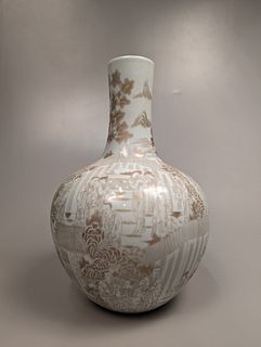 Large Qianlong-Style Gilt Enameled Bottle Vase